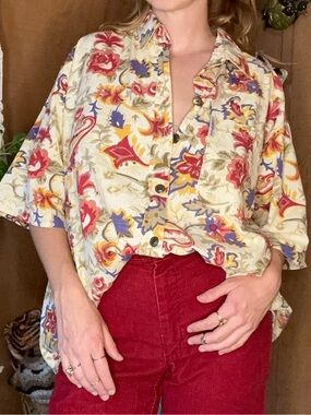 Vintage 1980s/90s Venezia Floral Paisley Button Front Shirt | 14/16